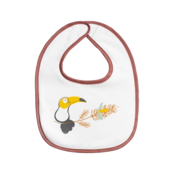 Bib with terracotta trim and drawn pelican Bib with terracotta trim and drawn pelican