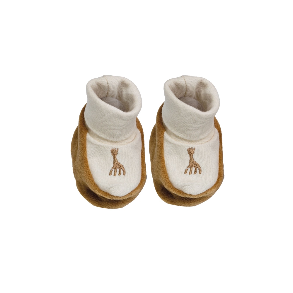 Paar slofjes in camel en ecru Paar slofjes in camel en ecru