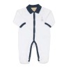 Pijama de bebé em Y azul-marinho com gola polo — veludo com malha de pontos caídos — ©Sophie la girafe