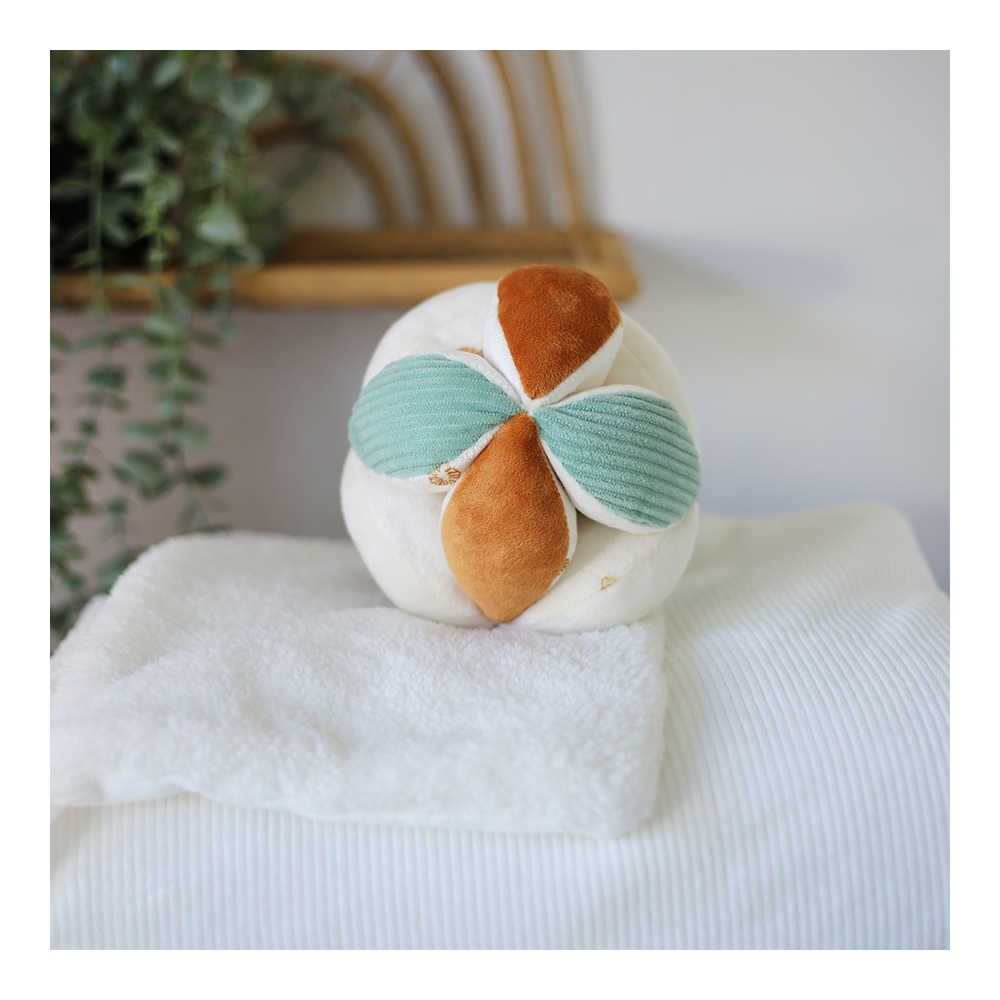 Bola sensorial pousada sobre a manta