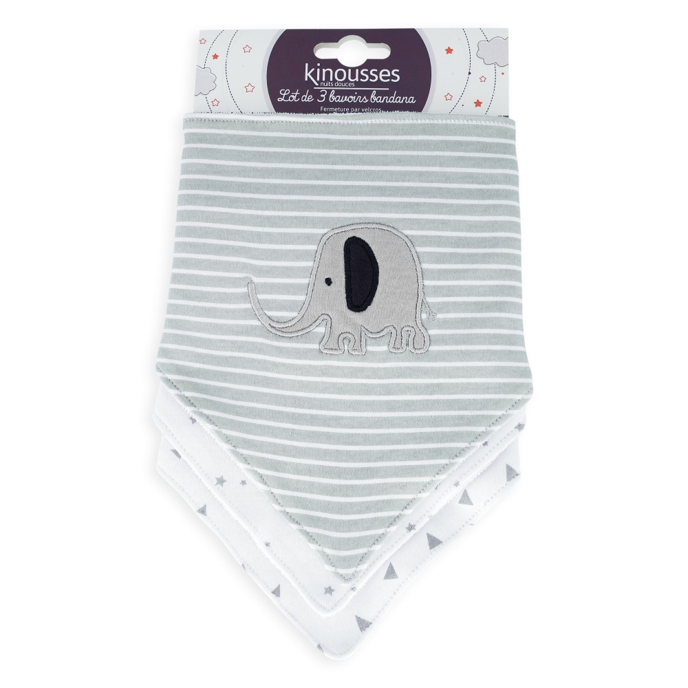 Lot de 2 bavoirs bandanas éléphants