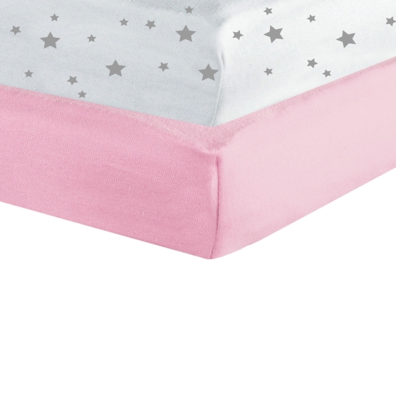 Set di 2 lenzuola con angoli in jersey bianco / rosa