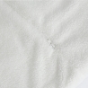 Pormenor do tecido sherpa e do fecho do saco-cama para bebé Pormenor do tecido sherpa e do fecho do saco-cama para bebé