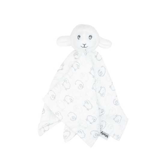 Doudou de ovelha branca da coleção Wooly com padrão de ovelhas em toda a superfície.