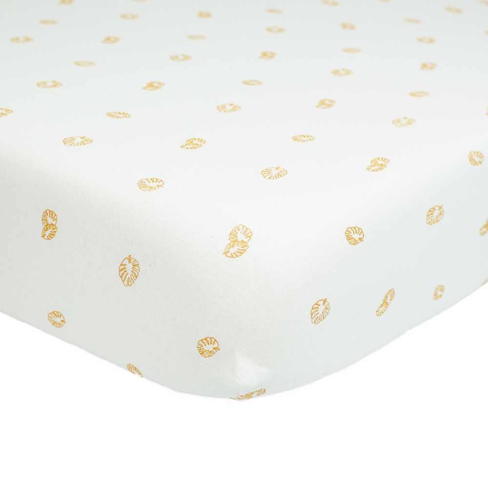 Ecru fitted sheet with leaf patterns