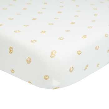 Ecru fitted sheet with leaf patterns
