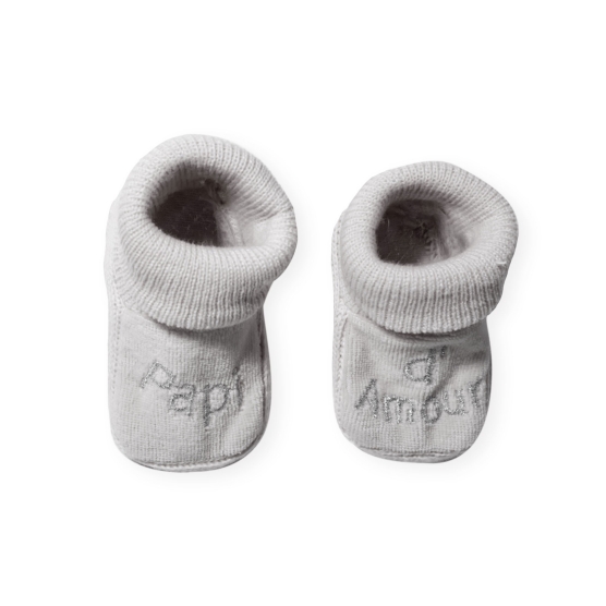 Gray "beloved grandpa" booties