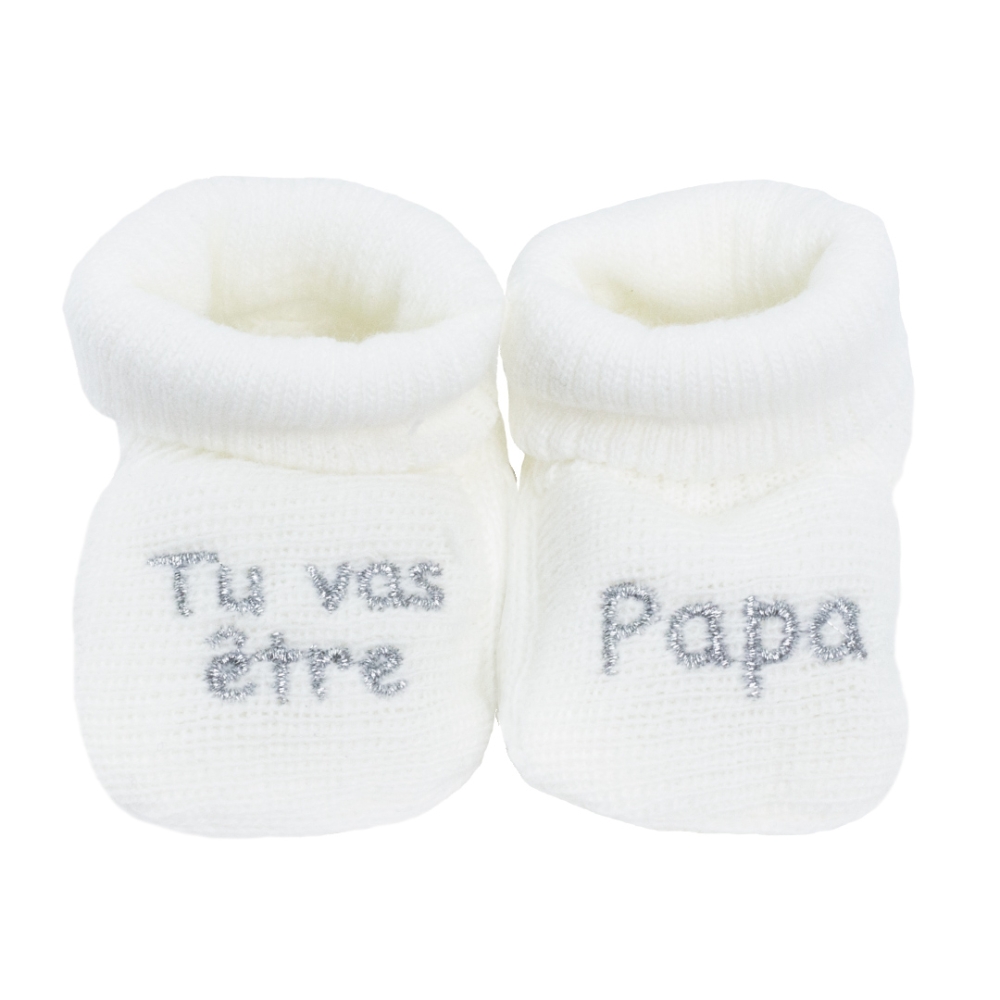 Scarpine neonato con ricamo "diventerai papà"