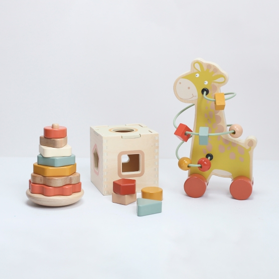set of 3 wooden developmental toys