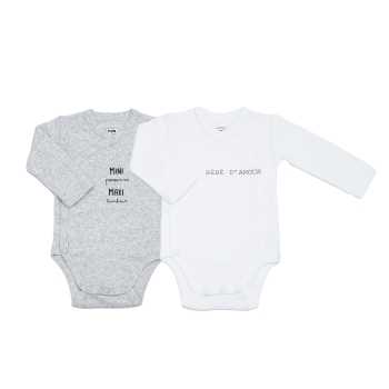 Lote de 2 bodies bebé gris y blanco mini, maxi