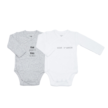 Set di 2 body neonato grigio e bianco mini, maxi