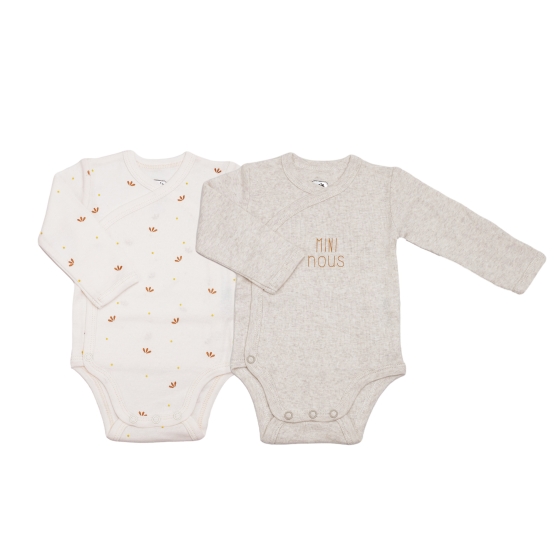 Set of two cream bodysuits with Mini nous inscription