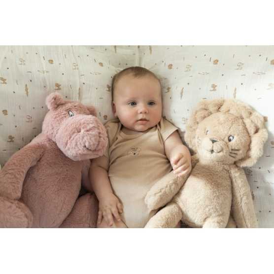 Peluche para bebé Cléo, a hipopótamo, 30 cm, rosa velho