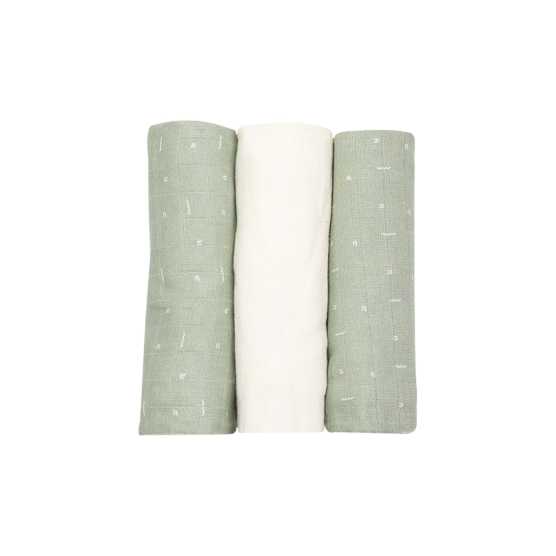 Conjunto de 3 fraldas de pano para bebé de 70x70 cm, em branco e verde-azeitona