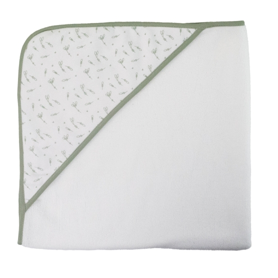 Set of 2 baby hooded bath towels, olive green and white