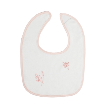 white baby bib with pink flowers for infants