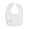 white baby bib with pink flowers for infants