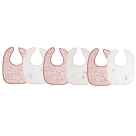 Conjunto de 6 babetes rosa e brancos com flores para recém-nascidos