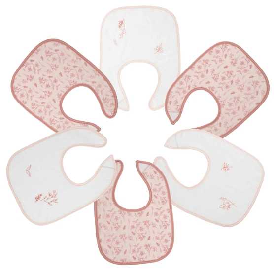 Conjunto de 6 babetes rosa e brancos com flores para recém-nascidos