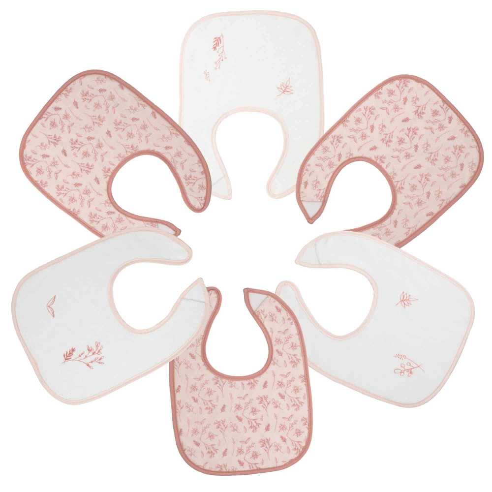 Conjunto de 6 babetes rosa e brancos com flores para recém-nascidos
