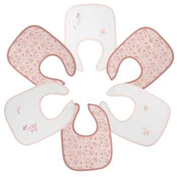 Conjunto de 6 babetes rosa e brancos com flores para recém-nascidos