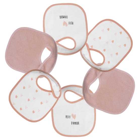 Conjunto de 6 babetes de bebé cor-de-rosa com corações