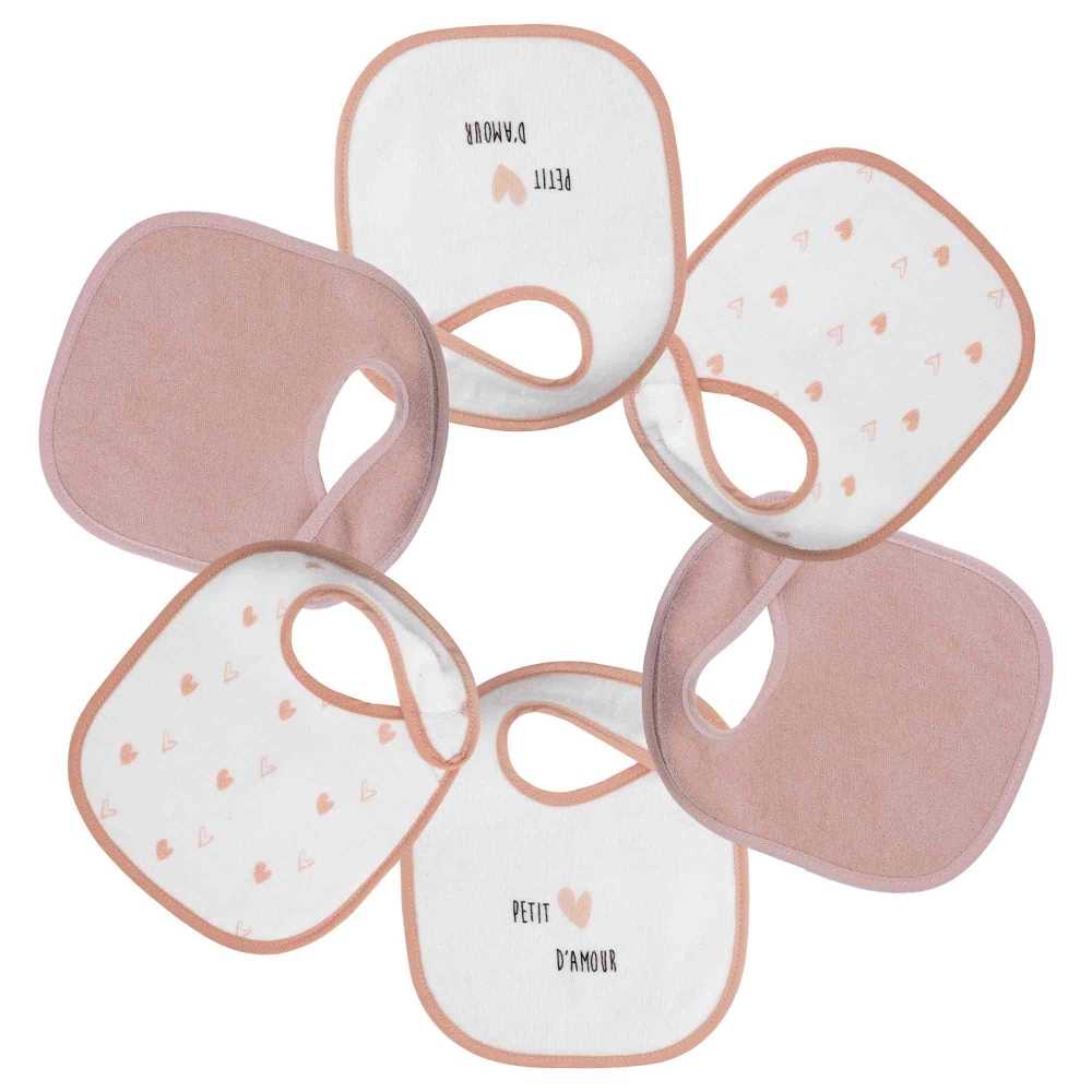 Conjunto de 6 babetes de bebé cor-de-rosa com corações