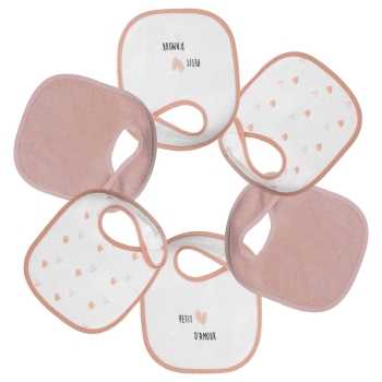Conjunto de 6 babetes de bebé cor-de-rosa com corações