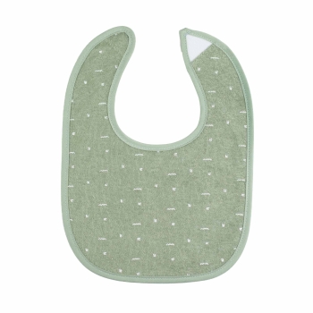 sage green bib with graphic safari patterns
