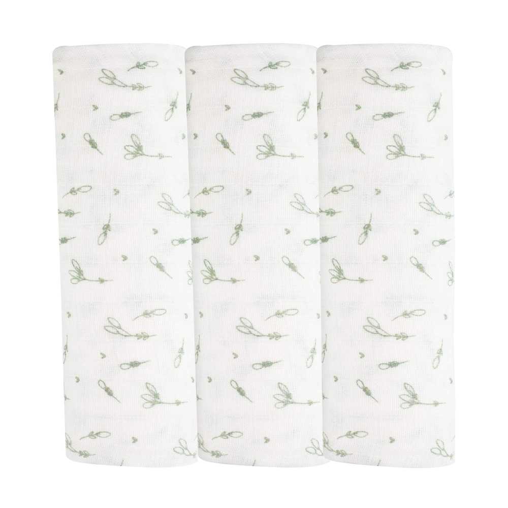 Conjunto de 3 fraldas de pano para bebé com motivos de espigas de trigo