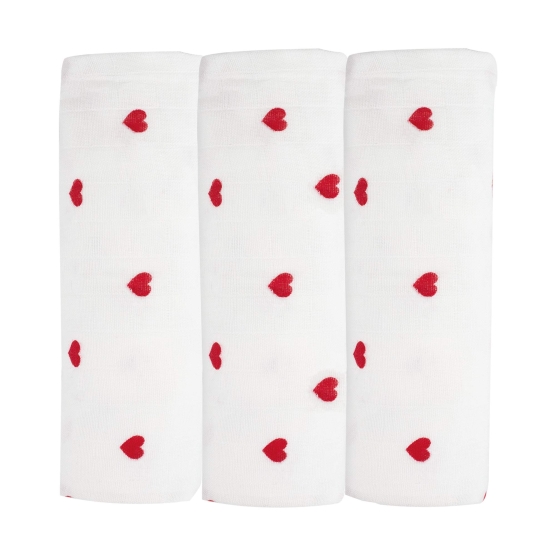 Set di 3 pannolini bianchi con cuori rossi