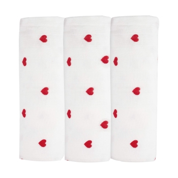 Set di 3 pannolini bianchi con cuori rossi