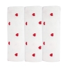 Conjunto de 3 fraldas de pano para bebé com fundo branco e corações vermelhos Conjunto de 3 fraldas de pano para bebé com fundo branco e corações vermelhos
