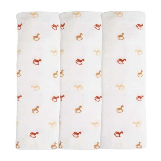 3 fraldas de pano para bebé com motivo de cavalo de baloiço