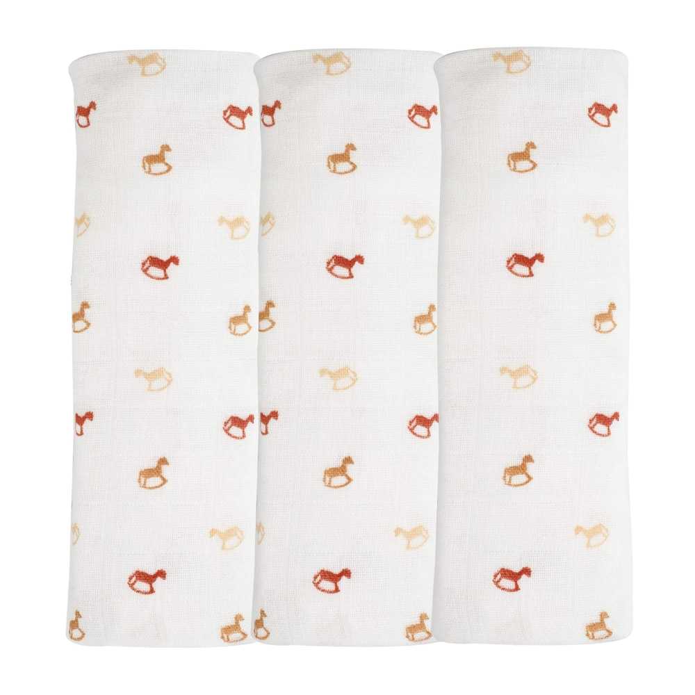 3 fraldas de pano para bebé com motivo de cavalo de baloiço 3 fraldas de pano para bebé com motivo de cavalo de baloiço