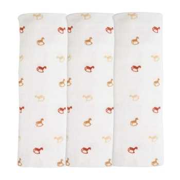 3 fraldas de pano para bebé com motivo de cavalo de baloiço 3 fraldas de pano para bebé com motivo de cavalo de baloiço