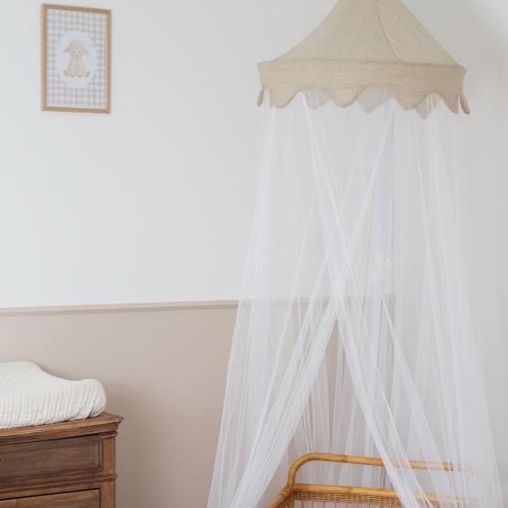 Sand-colored baby bed canopy