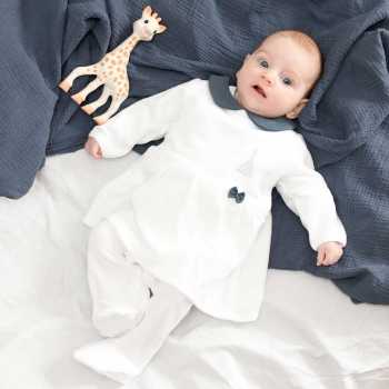 Pijama tipo vestido elegante em azul-marinho e branco