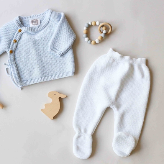 white cotton knit pants product photo front view