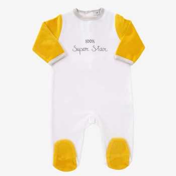 Pijama de bebé com mangas cor de mostarda Pijama de bebé com mangas cor de mostarda