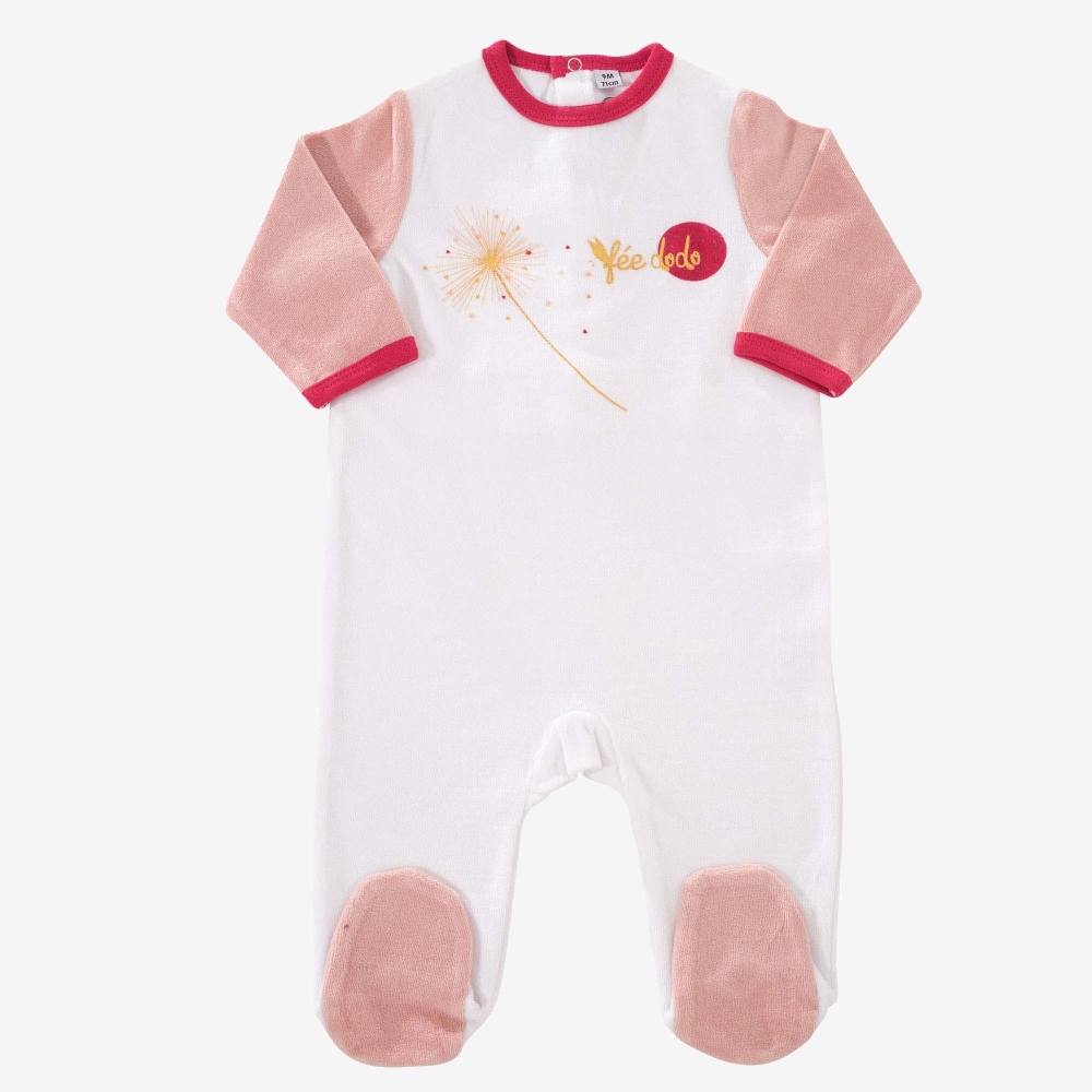 White and pink baby sleepsuit