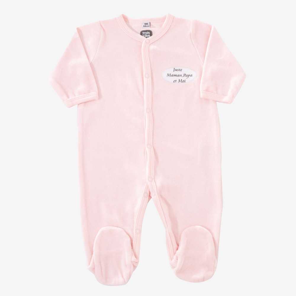 Pijama de bebé «Só a Mamã, o Papá e Eu» cor-de-rosa