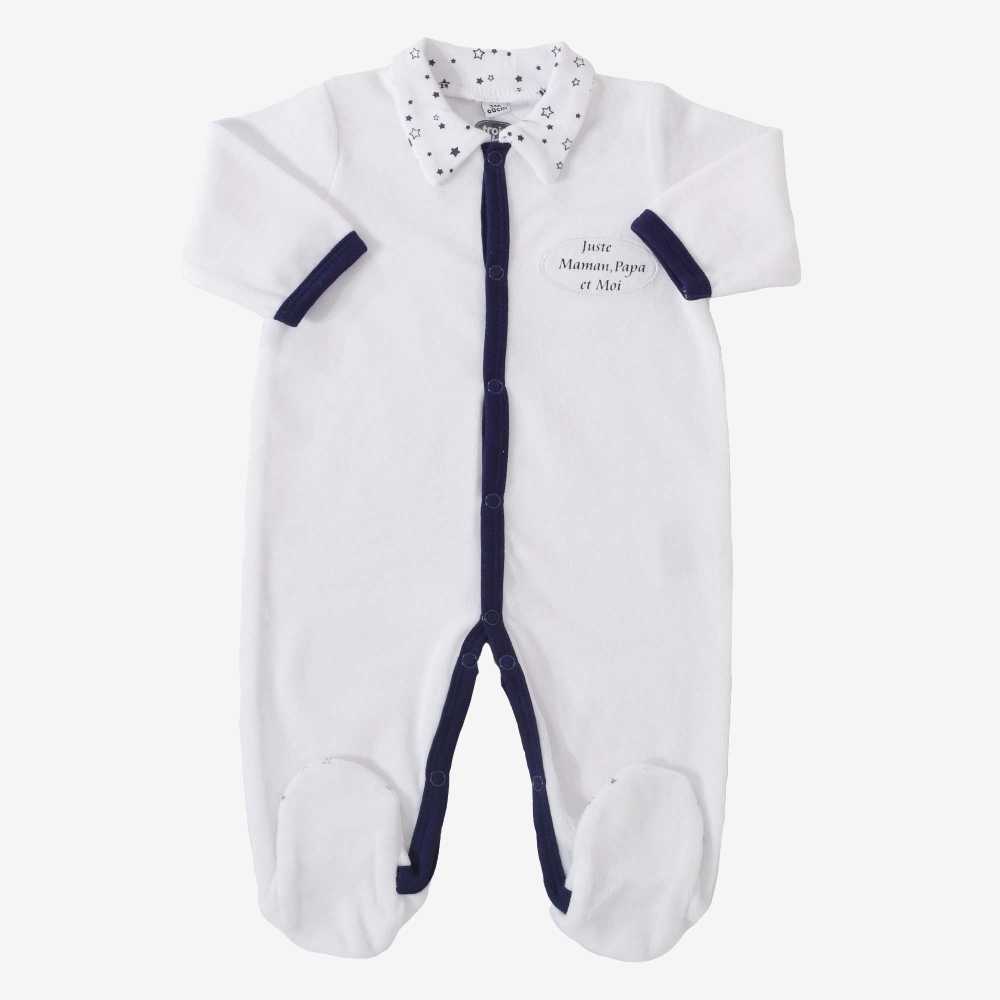 Pijama "Só a Mamã, o Papá e Eu" azul-marinho com gola de estrelas