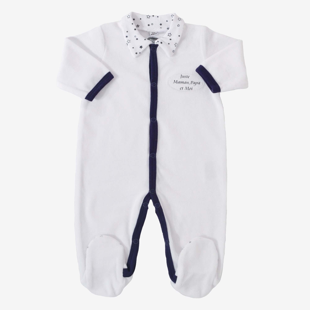 Pigiama "Solo Mamma, Papà e Io" blu navy con colletto a stelle