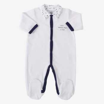 Pijama "Só a Mamã, o Papá e Eu" azul-marinho com gola de estrelas