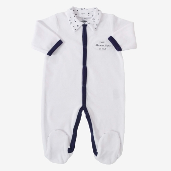 Pyjama "Juste Maman, Papa et Moi" bleu marine col étoiles