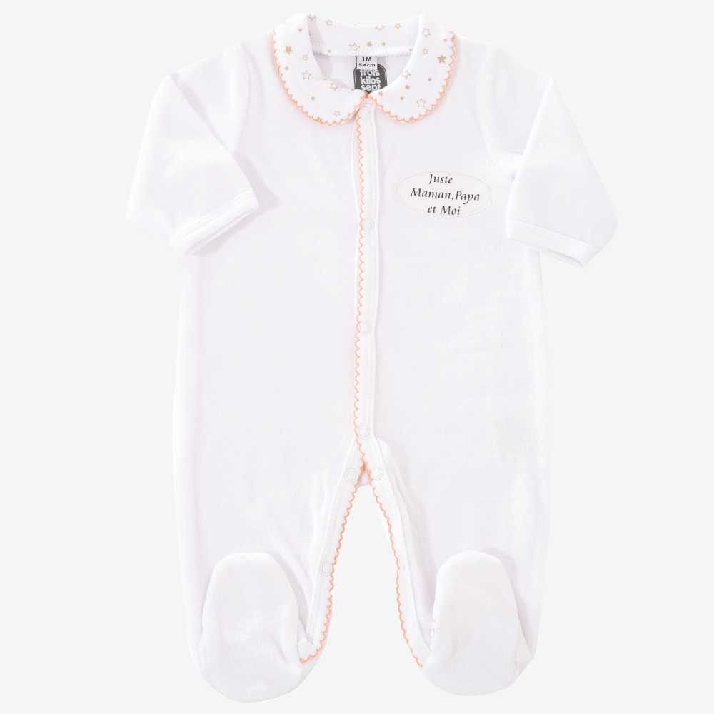 Pijama "Só a Mamã, o Papá e Eu" rosa com gola Claudine e estrelas