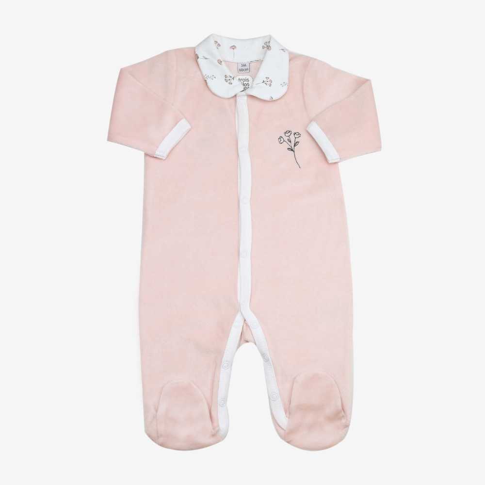 Pijama rosa-pó com gola bebé