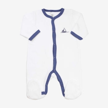White and navy blue sleepsuit with embroidery White and navy blue sleepsuit with embroidery