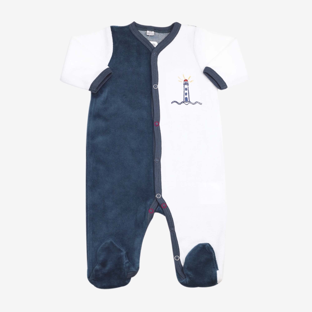 Navy blue and blue sleeper decorated with a lighthouse Navy blue and blue sleeper decorated with a lighthouse